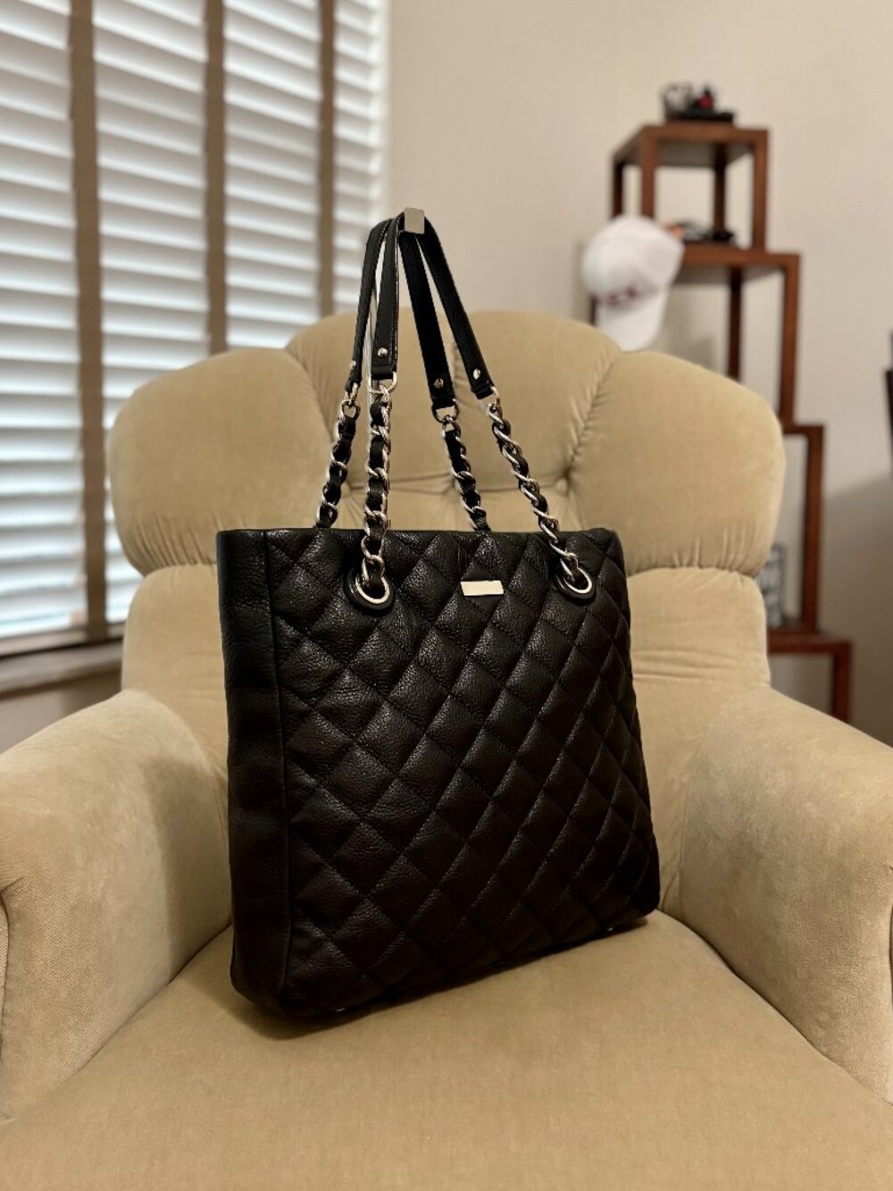 VTG Auth KATE SPADE Large Diamond Quilted Leather Shopper Tote Satchel Bag - Picture 3 of 7